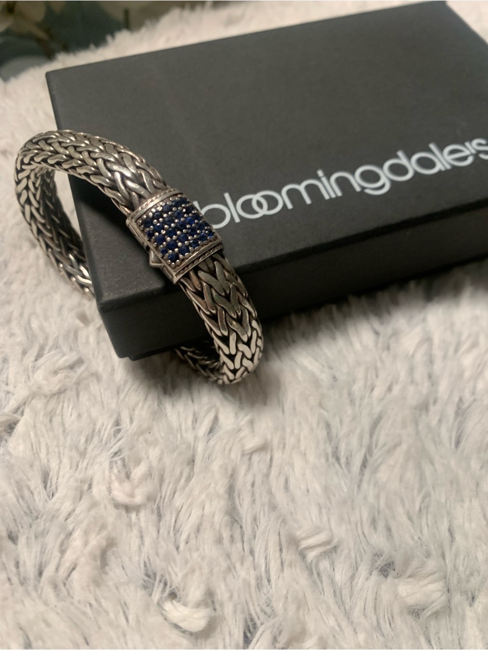 Bloomingdale's Sterling Braided Bracelet with Blue Pavé Accent